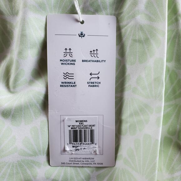Lady Hagen Womens XXL Pull On Side Pleat Skort Mint Green Seashells Pockets New - Picture 5 of 7